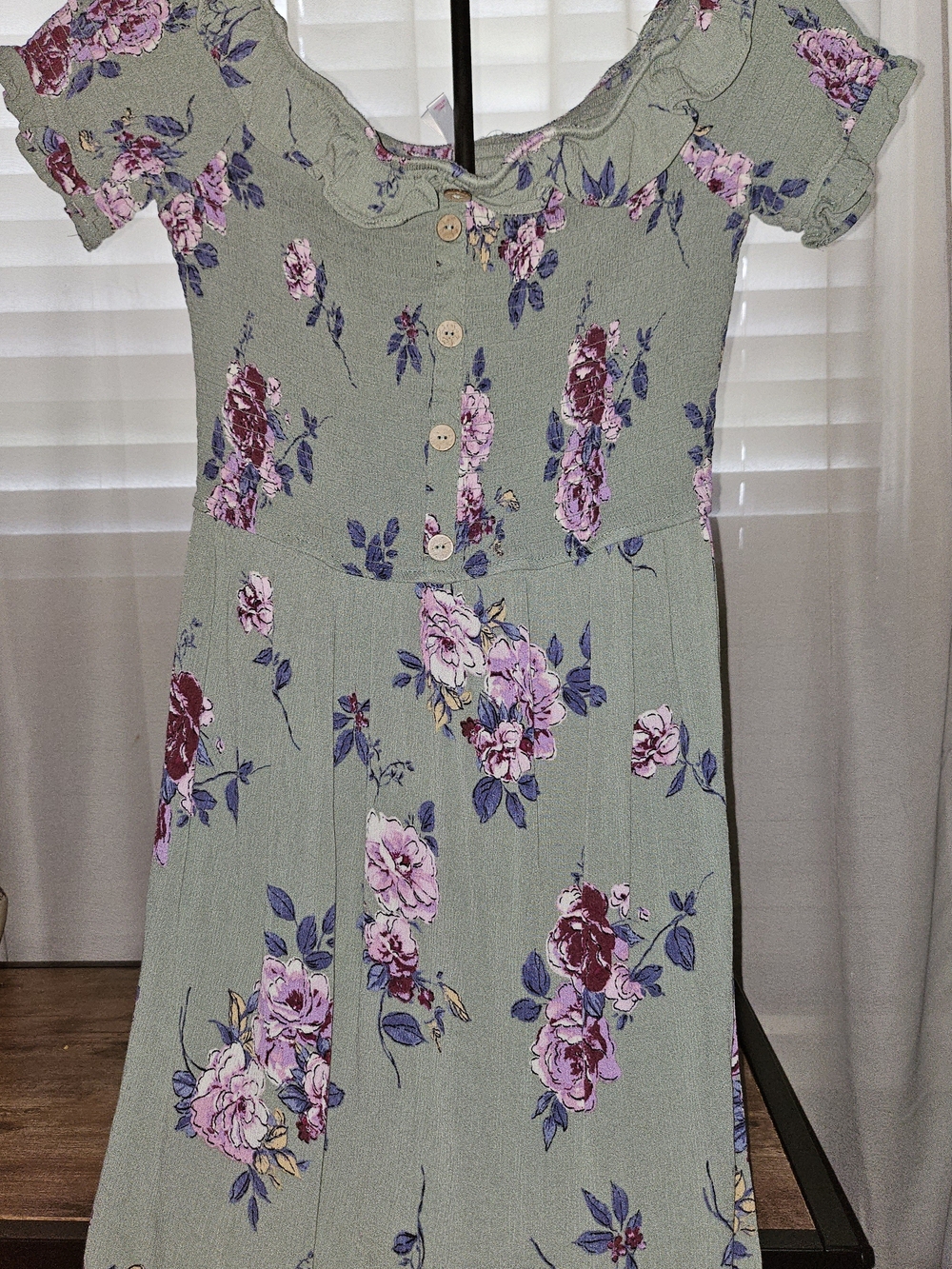 Xhilaration Sage Green Floral Dress with Pink and Purple Accents